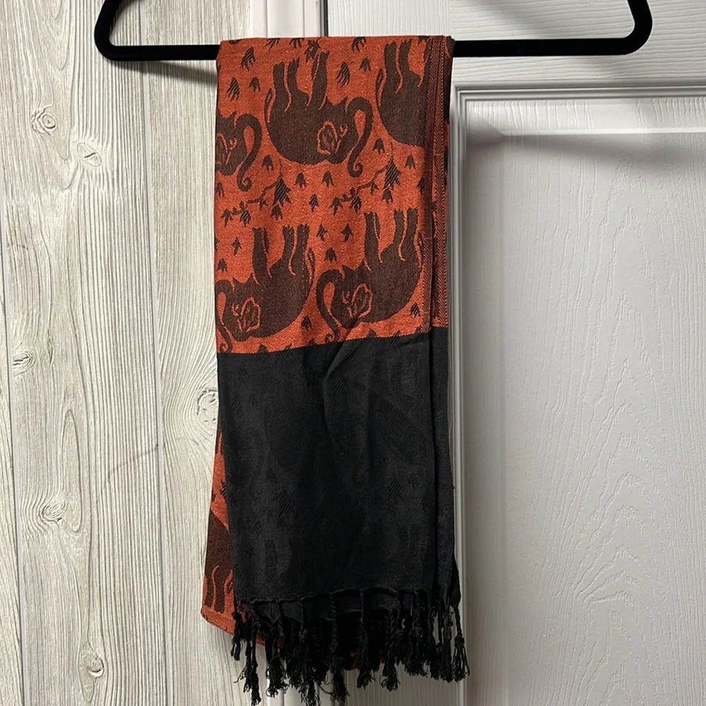 Orange & Black Elephant Fringed Long Scarf